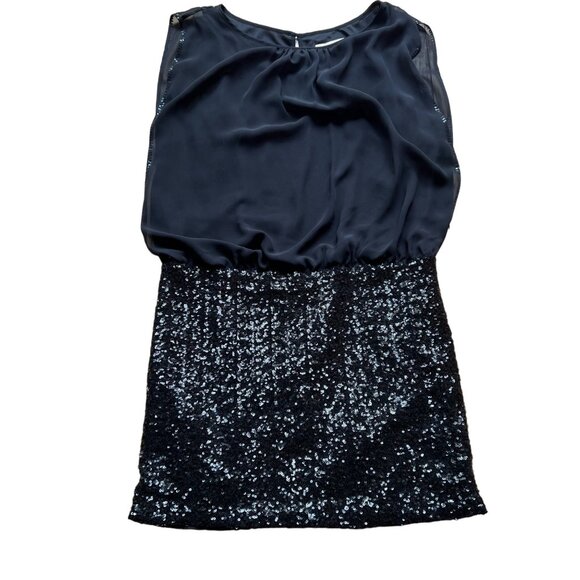 Aidan Mattox Size 6 Black Poly Chiffon Sequin Embellished Sleeveless BlousonDres - Picture 1 of 16